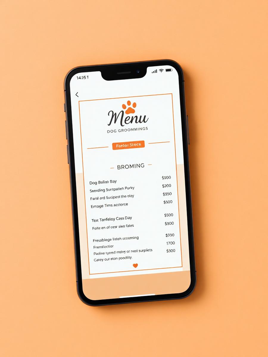 Mobile service menu mockup